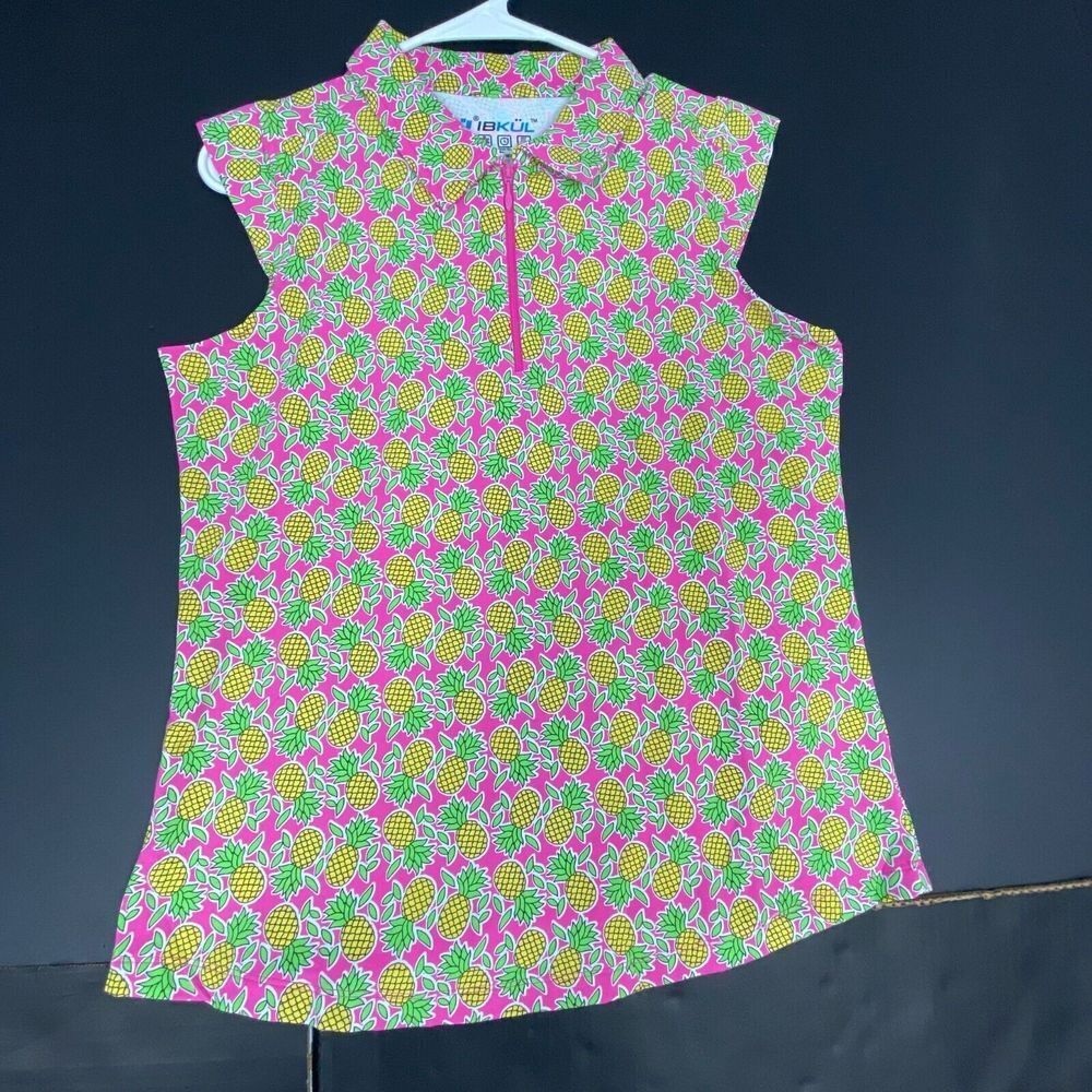 Ibkul Women's Polo Shirt Chantal Hot Pink/Lime size M NWT Pineapple.NEW